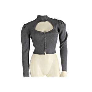 ZARA Charcoal Gray Knit Cut Out Funnel Mock Neck Button Down Sweater Size S